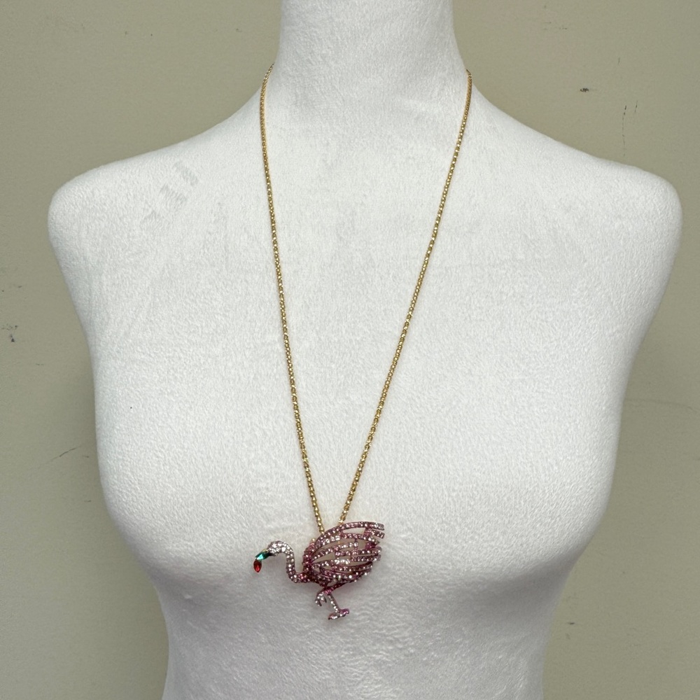 Betsy Johnson Elegant Pink Flamingo Pendant/Pin Necklace - Picture 3 of 8
